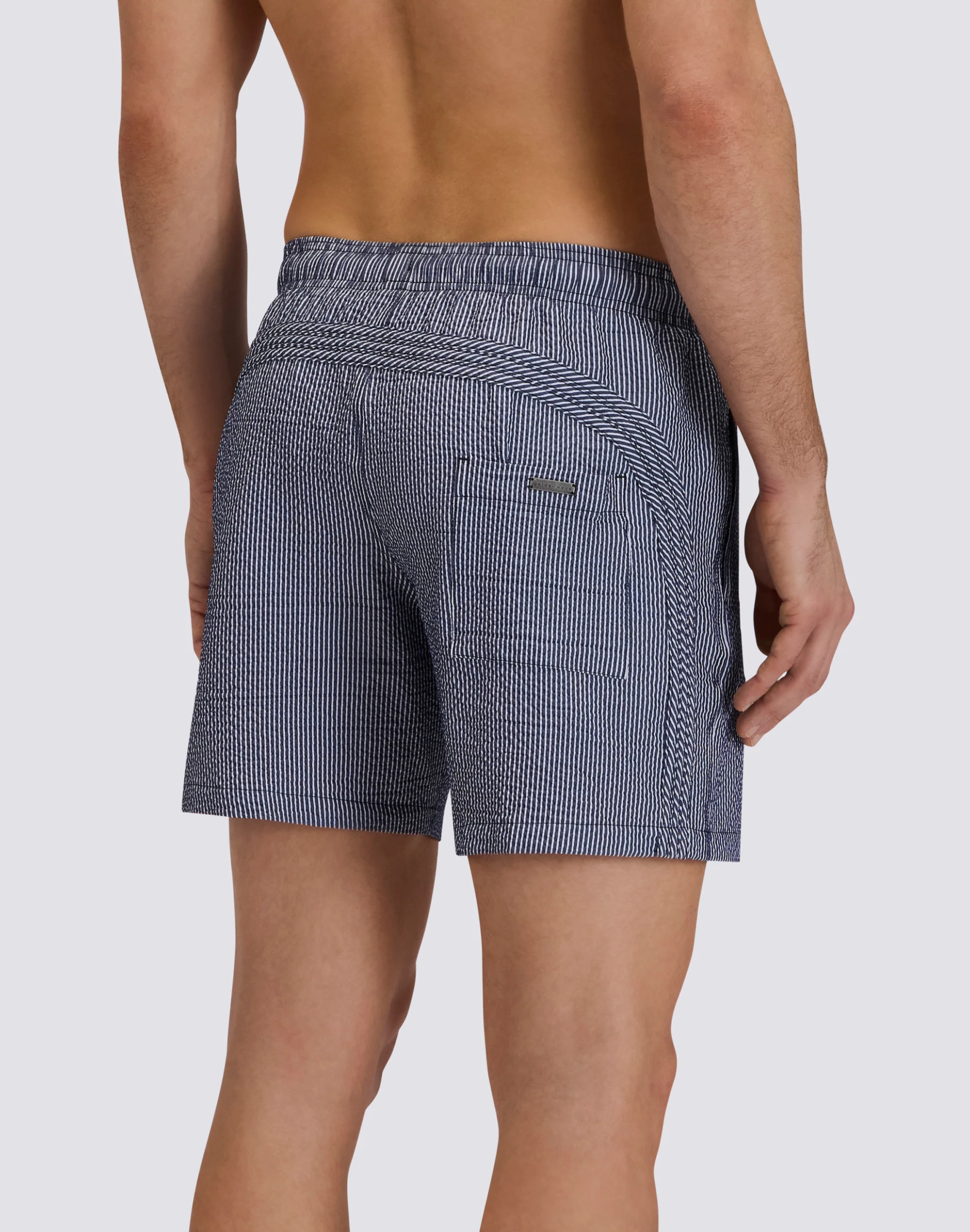 COSTUME DA BAGNO UOMO LUNGHEZZA MEDIA VITA ELASTICATA GOLDENWAVE IN TINTO FILO A RIGHE